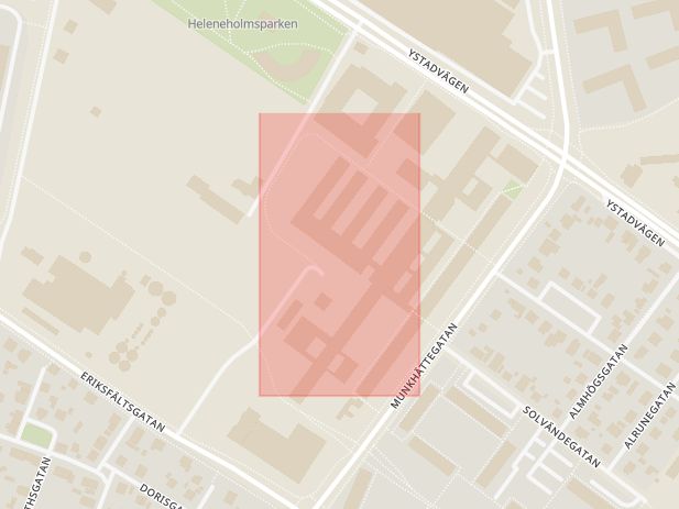 Karta som med röd fyrkant ramar in Eriksfältsgatan, Nydalavägen, Malmö, Skåne län
