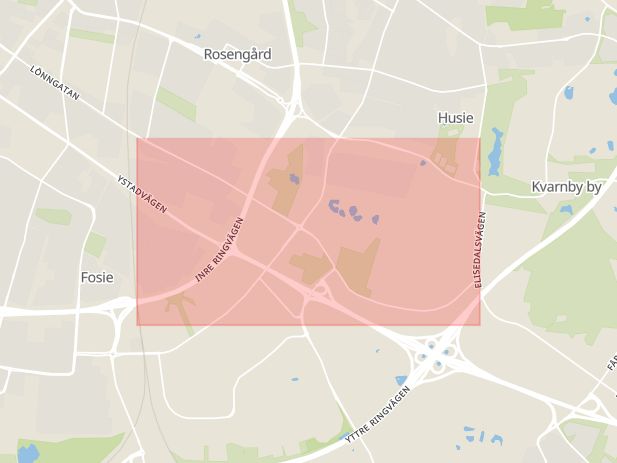Karta som med röd fyrkant ramar in Västra Kattarp, Jägersrovägen, Malmö, Skåne län