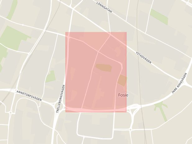 Karta som med röd fyrkant ramar in Eriksfältsgatan, Malmö, Skåne län