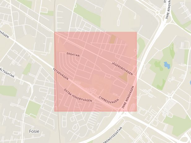 Karta som med röd fyrkant ramar in Hindby, Malmö, Skåne län