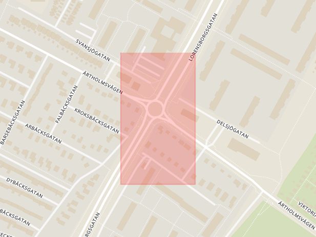 Karta som med röd fyrkant ramar in Bellevuegården, Lorensborgsgatan, Ärtholmsvägen, Malmö, Skåne län