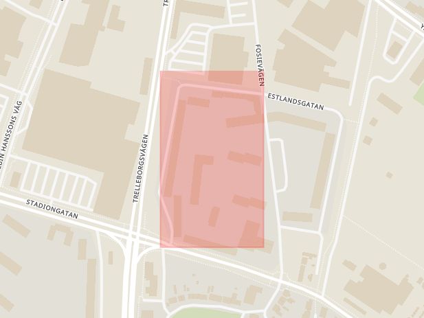 Karta som med röd fyrkant ramar in Finlandsgatan, Malmö, Skåne län