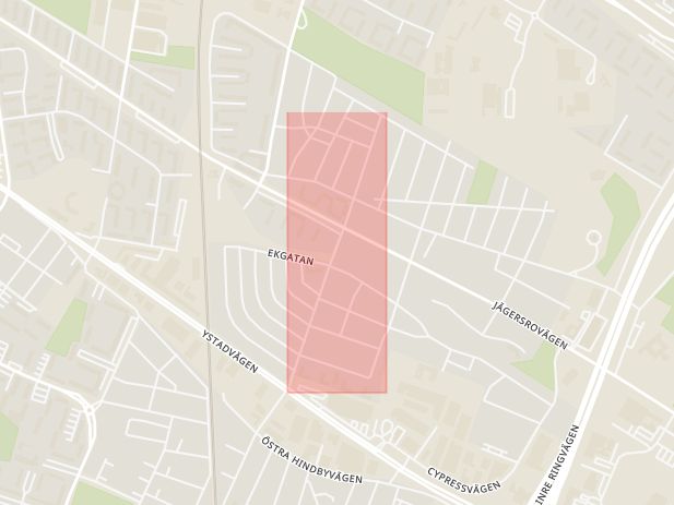 Karta som med röd fyrkant ramar in Poppelgatan, Malmö, Skåne län
