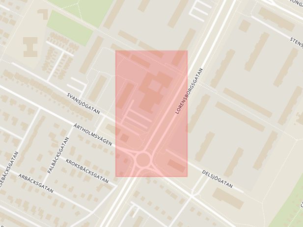 Karta som med röd fyrkant ramar in Värnhemstorget, Bellevuegården, Malmö, Skåne län