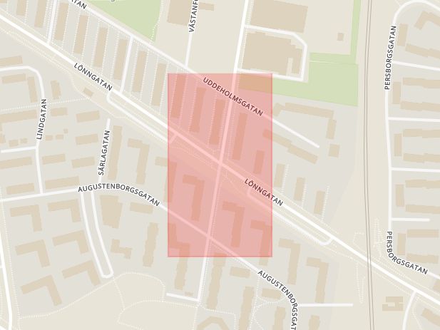Karta som med röd fyrkant ramar in Lönngården, Norra Grängesbergsgatan, Malmö, Skåne län