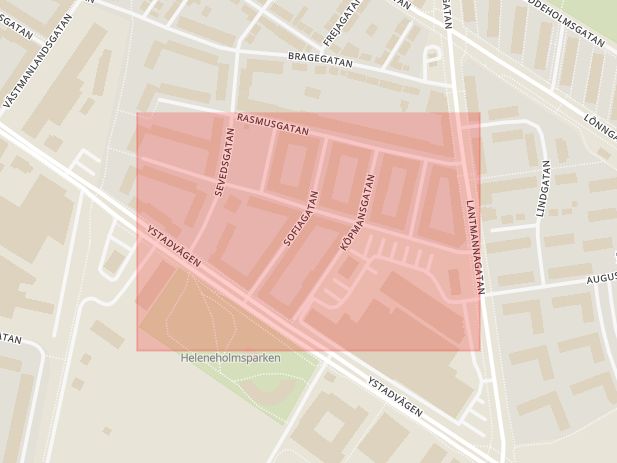 Karta som med röd fyrkant ramar in Jespersgatan, Malmö, Skåne län