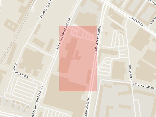 Karta som med röd fyrkant ramar in Mobilia, Malmö, Skåne län