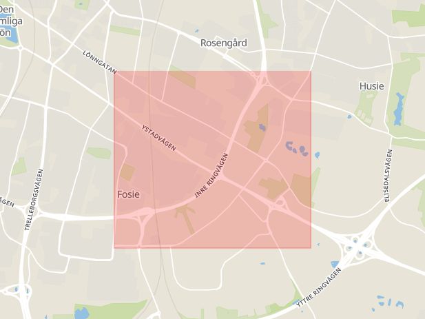 Karta som med röd fyrkant ramar in Fosie, Agnesfridsvägen, Malmö, Skåne län