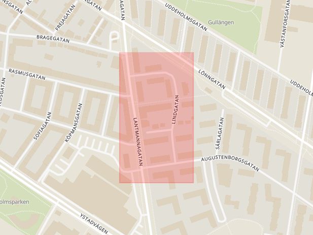Karta som med röd fyrkant ramar in Lönngården, Lindgatan, Malmö, Skåne län