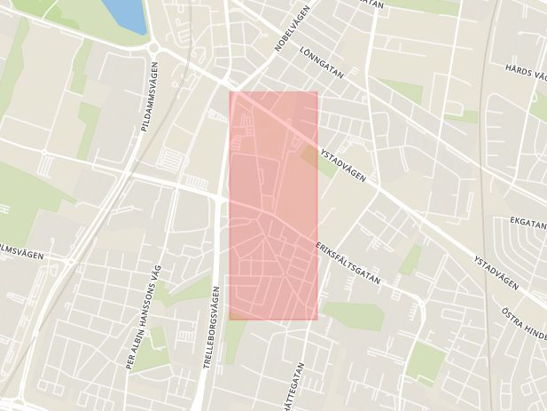 Karta som med röd fyrkant ramar in Fosievägen, Malmö, Skåne län