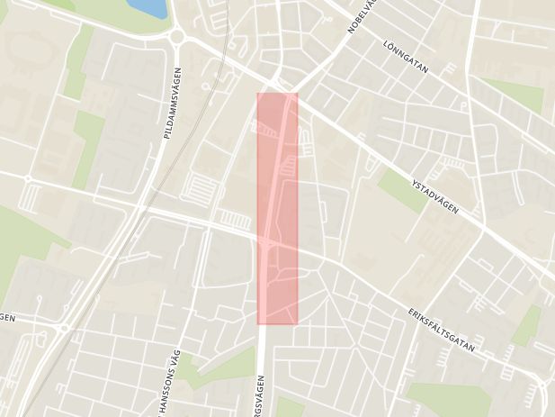 Karta som med röd fyrkant ramar in Heleneholm, Trelleborgsvägen, Malmö, Skåne län