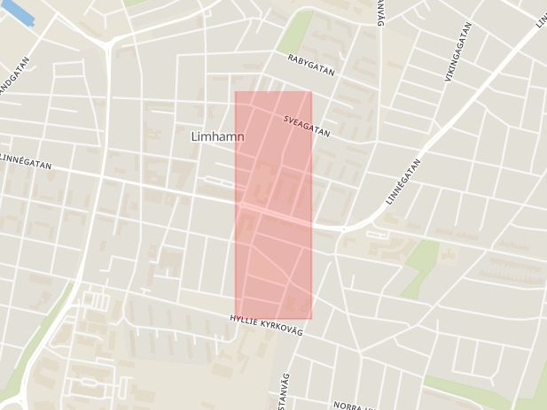 Karta som med röd fyrkant ramar in Limhamn, R F Bergsgatan, Malmö, Skåne län