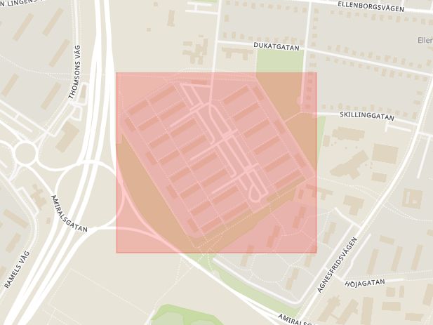 Karta som med röd fyrkant ramar in Höja, Malmö, Skåne län