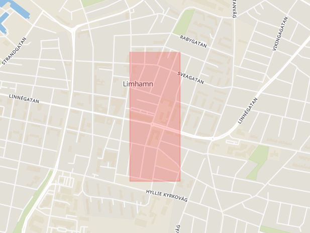 Karta som med röd fyrkant ramar in Getgatan, Malmö, Skåne län
