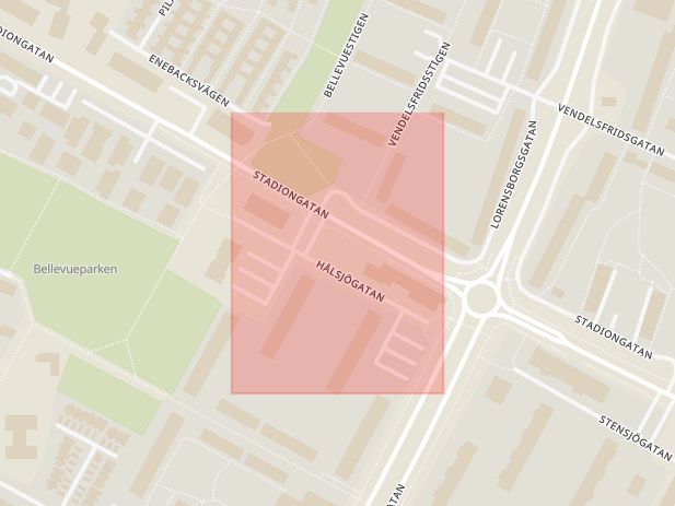 Karta som med röd fyrkant ramar in Hålsjögatan, Malmö, Skåne län