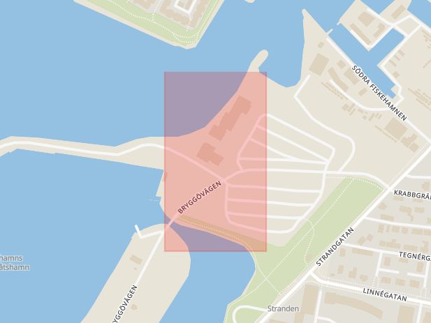 Karta som med röd fyrkant ramar in Limhamn, Småbåtshamnen, Malmö, Skåne län