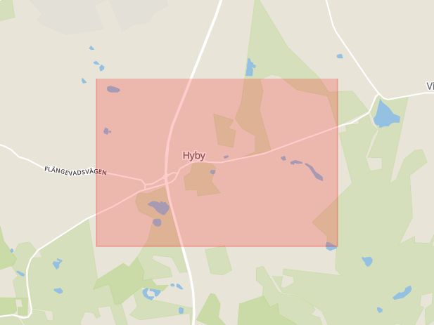 Karta som med röd fyrkant ramar in Hyby, Klågerup, Sjöbo, Ystad, Skåne län
