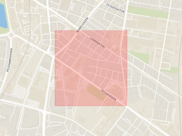 Karta som med röd fyrkant ramar in Seved, Malmö, Skåne län