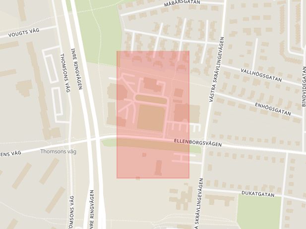 Karta som med röd fyrkant ramar in Stenbärsgatan, Malmö, Skåne län