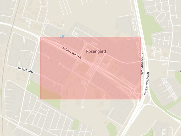 Karta som med röd fyrkant ramar in Rosengård, Amiralsgatan, Malmö, Skåne län