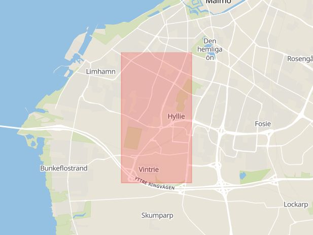 Karta som med röd fyrkant ramar in Lorensborgsgatan, Limhamn, Bellevue, Malmö, Skåne län