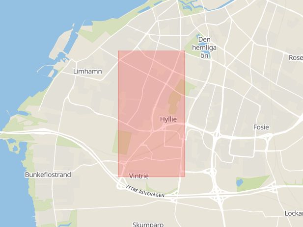 Karta som med röd fyrkant ramar in Lorensborgsgatan, Malmö, Skåne län
