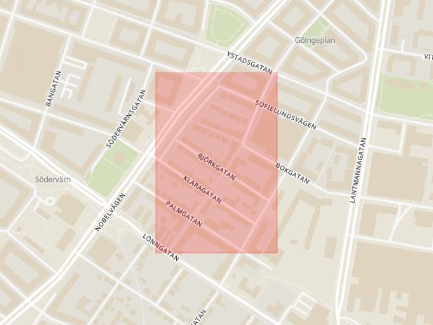 Karta som med röd fyrkant ramar in Hasselgatan, Malmö, Skåne län