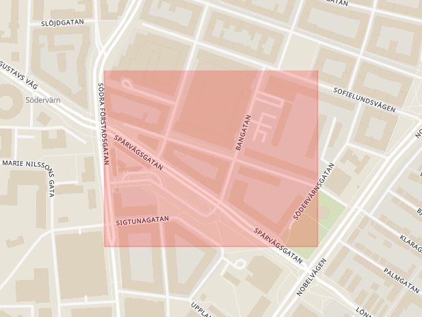 Karta som med röd fyrkant ramar in Ahlmansgatan, Malmö, Skåne län