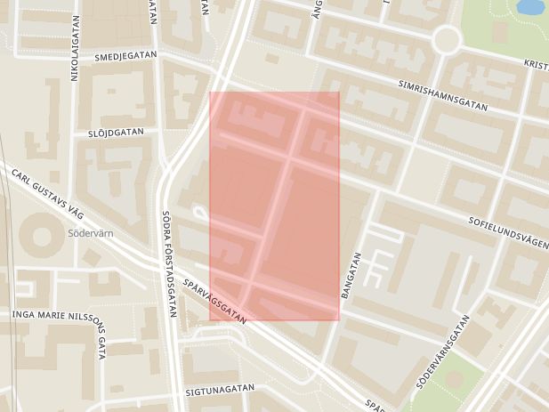 Karta som med röd fyrkant ramar in Claesgatan, Malmö, Skåne län