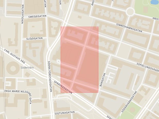 Karta som med röd fyrkant ramar in Möllevången, Claesgatan, Malmö, Skåne län