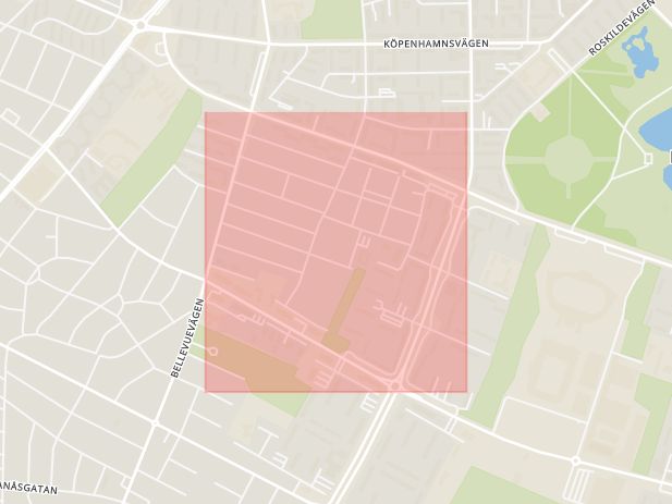 Karta som med röd fyrkant ramar in Lorensborg, Malmö, Skåne län