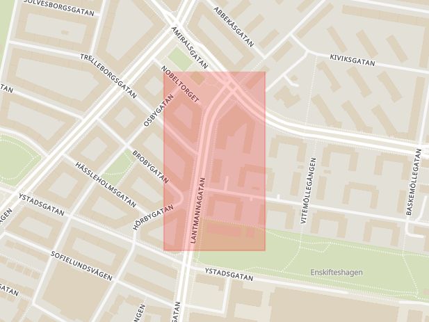 Karta som med röd fyrkant ramar in Sorgenfri, Jourlivs, Lantmannagatan, Malmö, Skåne län