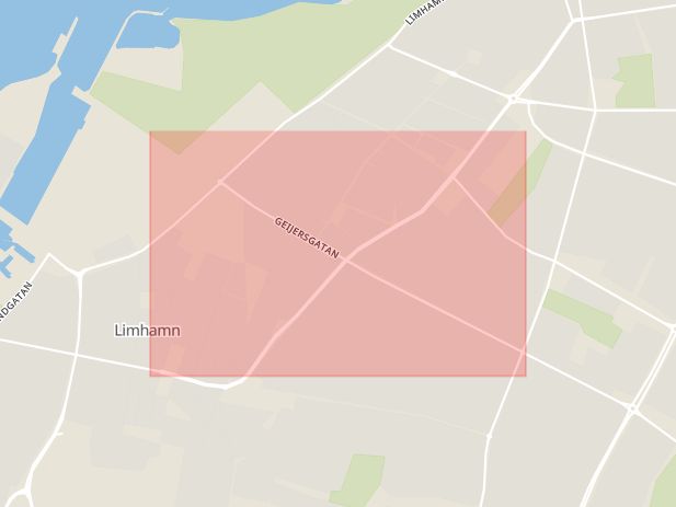 Karta som med röd fyrkant ramar in Limhamn, Geijersgatan, Malmö, Skåne län