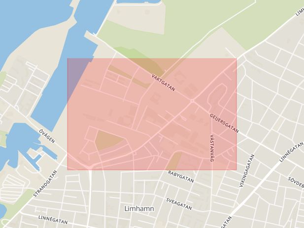 Karta som med röd fyrkant ramar in Limhamn, Limhamnsvägen, Malmö, Skåne län