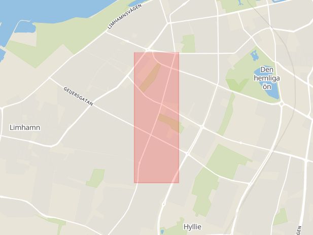 Karta som med röd fyrkant ramar in Bellevuevägen, Malmö, Skåne län