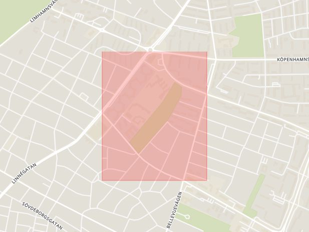 Karta som med röd fyrkant ramar in Mellanheden, Malmö, Skåne län