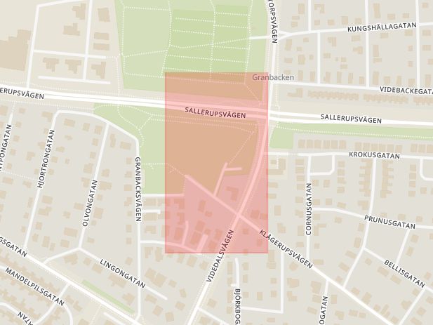 Karta som med röd fyrkant ramar in Videdal, Församlingshem, Videdalsvägen, Malmö, Skåne län