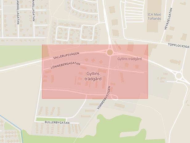 Karta som med röd fyrkant ramar in Lönnebergagatan, Malmö, Skåne län