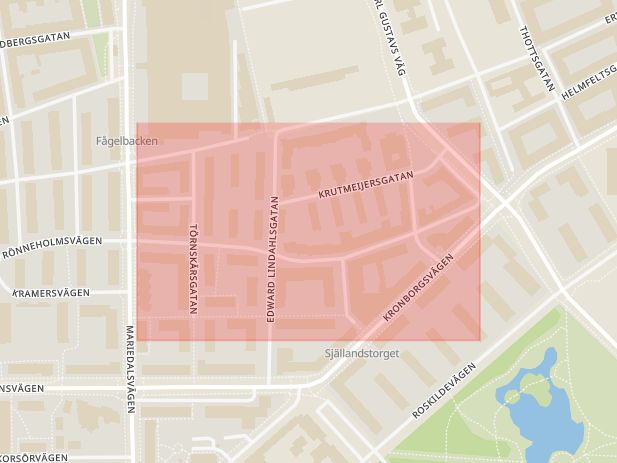 Karta som med röd fyrkant ramar in Fågelbacken, Västra Rönneholmsvägen, Malmö, Skåne län