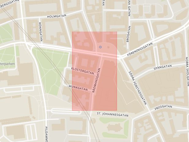 Karta som med röd fyrkant ramar in Föreningsgatan, Café, Trollhättan, Skåne län