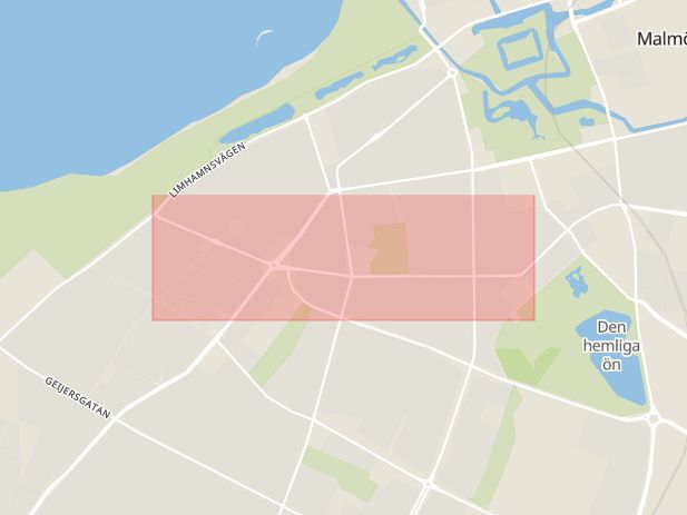 Karta som med röd fyrkant ramar in Köpenhamnsvägen, Malmö, Skåne län