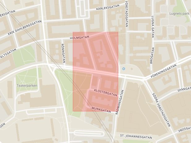 Karta som med röd fyrkant ramar in Jörgen Ankersgatan, Östra Rönneholmsvägen, Malmö, Skåne län