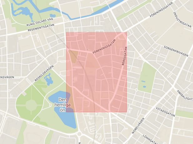 Karta som med röd fyrkant ramar in Rådmansvången, Malmö, Skåne län