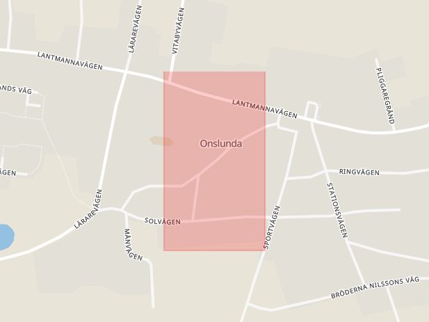 Karta som med röd fyrkant ramar in Onslunda, Tomelilla, Skåne län