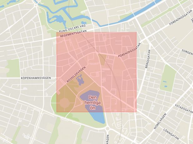 Karta som med röd fyrkant ramar in Carl Gustafs Väg, Munkhättegatan, Nydalatorget, Ramels Väg, Malmö, Skåne län