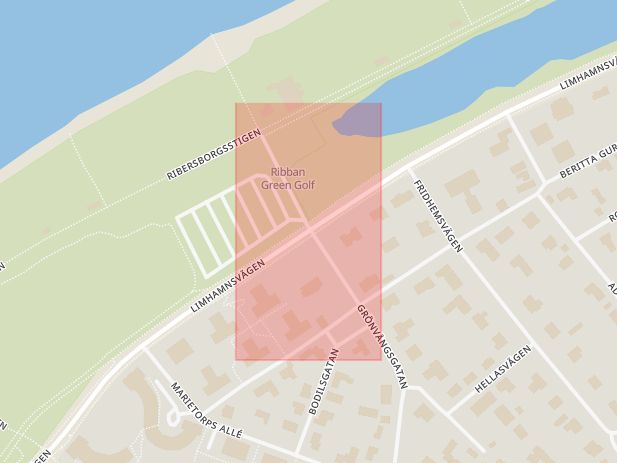 Karta som med röd fyrkant ramar in Limhamn, Grönvångsgatan, Limhamnsvägen, Malmö, Skåne län