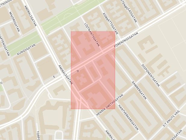 Karta som med röd fyrkant ramar in Betaniaplan, Malmö, Skåne län