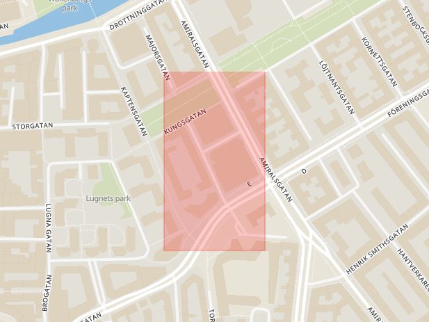 Karta som med röd fyrkant ramar in Lugnet, Möllers Gata, Malmö, Skåne län
