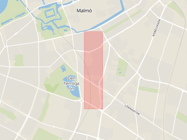 Karta som med röd fyrkant ramar in Södra Innerstaden, Södra Förstadsgatan, Malmö, Skåne län