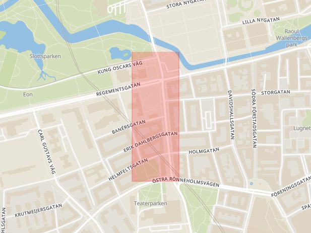 Karta som med röd fyrkant ramar in Fersens Väg, Malmö, Skåne län